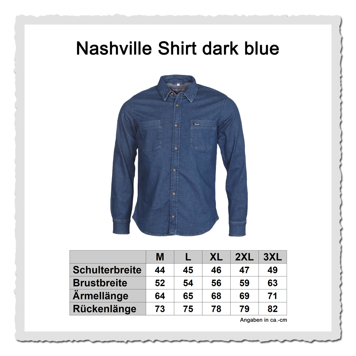Masstabelle zum Rokker Nashville Dark Blue – Jeans Hemd dunkelblau im Used Style